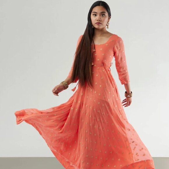 Orange Banarasi Georgette Anarkali | Muvvas Boutique - Picture 1 of 6